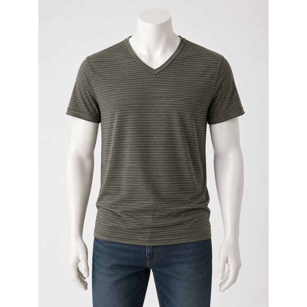 Old Navy Soft-Washed V-Neck T-Shirt Men's L Olive Green Stripe
